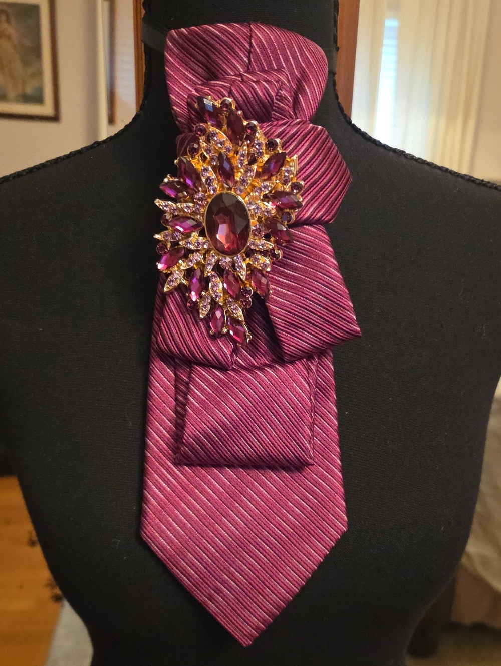 Upcycled Men's Necktie For Women With Brooch